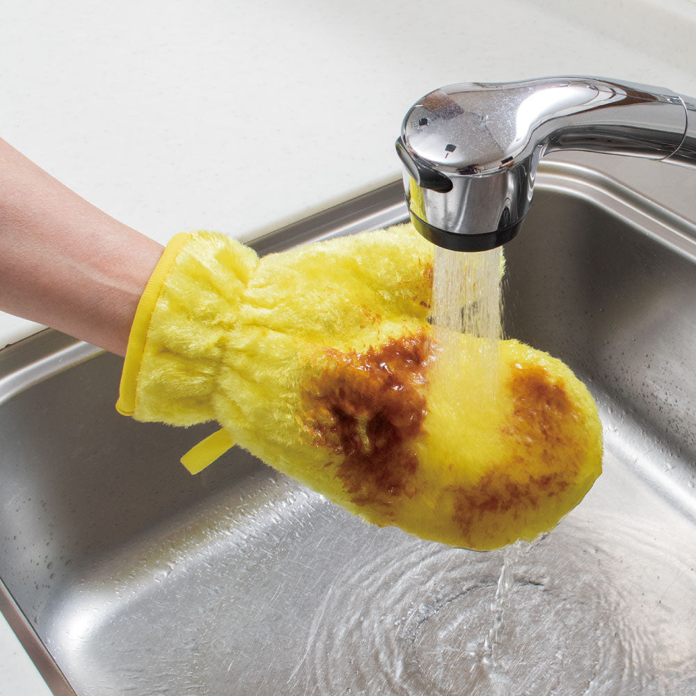 油汚れもピカピカ! 手が汚れないファイバーミトン2枚組