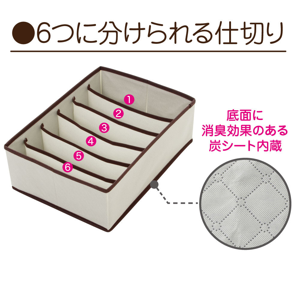 炭消臭 仕切収納ボックス 6ポケット